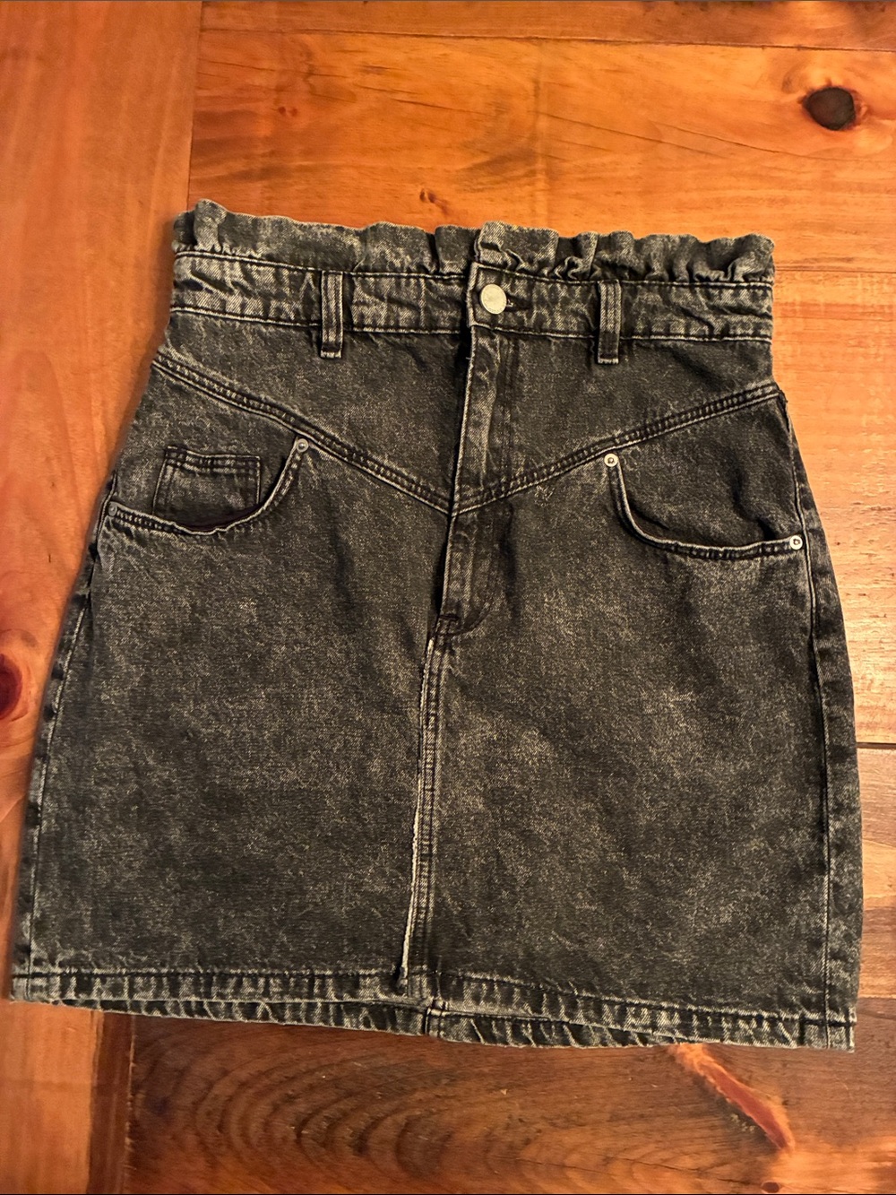 Divided Black Washed Denim Paperbag Mini Skirt